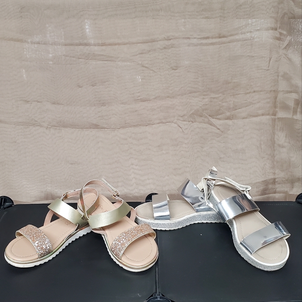 Bundle - 2 pairs girls velcro sandals - gold and silver, size 13
